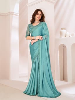 Majestic Sea Green Satin Georgette Reception & Engagement Saree