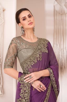 Royal Purple Georgette Chiffon Sangeet & Reception Saree