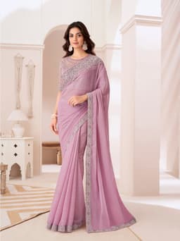 Blossom Pink Silver Chiffon Engagement & Day Reception Saree
