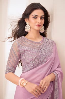 Blossom Pink Silver Chiffon Engagement & Day Reception Saree