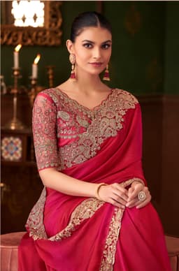 Ruby Red Shaded Chiffon Wedding & Reception Designer Saree