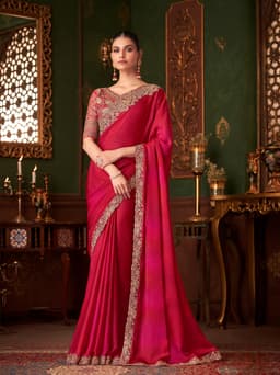 Ruby Red Shaded Chiffon Wedding & Reception Designer Saree