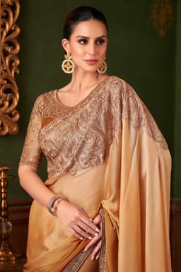 Antique Golden Shaded Satin Chiffon Reception & Wedding Saree