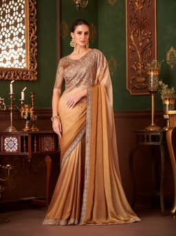 Antique Golden Shaded Satin Chiffon Reception & Wedding Saree