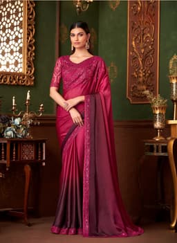 Cherry Red Shaded Satin Chiffon Wedding Reception Designer Saree