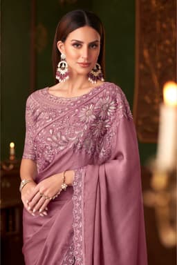 Soft Wine Silk Georgette Reception & Engagement Designer Saree