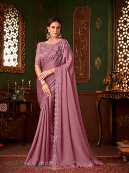 Soft Wine Silk Georgette Reception & Engagement Designer Saree