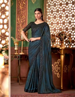 Deep Teal Shaded Silk Saree with Banglori Silk Blouse Party & Wedding Wear