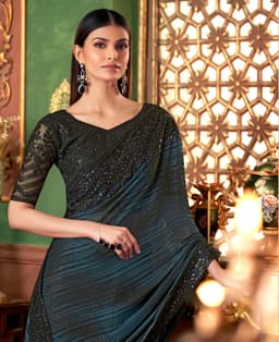 Deep Teal Shaded Silk Saree with Banglori Silk Blouse Party & Wedding Wear