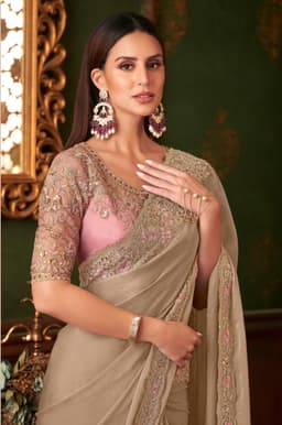 Champagne Sparkle Georgette Saree | Reception Wear
