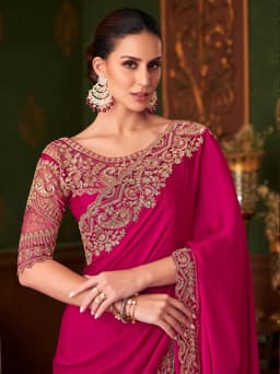 Royal Fuchsia Satin Silk Saree | Wedding
