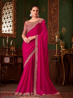 Royal Fuchsia Satin Silk Saree | Wedding