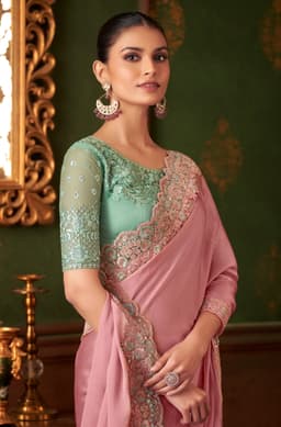 Powder Pink Silk Chiffon Saree | Reception Elegance