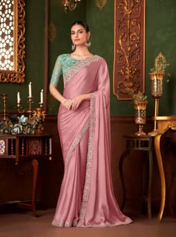 Powder Pink Silk Chiffon Saree | Reception Elegance