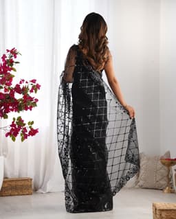 Black Sequin Net Saree | Cocktail Party Wear