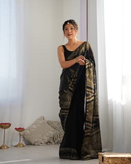 Black Georgette Sequin Saree | Evening Party