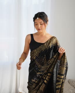 Black Georgette Sequin Saree | Evening Party