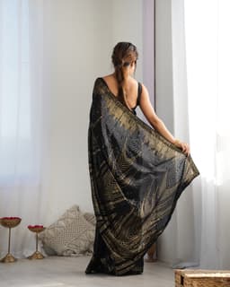 Black Georgette Sequin Saree | Evening Party