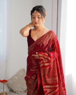Crimson Red Sequin Saree | Wedding Party