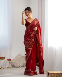 Crimson Red Sequin Saree | Wedding Party