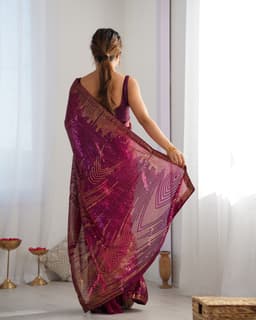 Magenta Sequin Saree | Cocktail Party