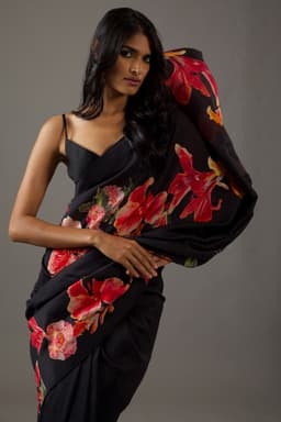 Black Designer Floral Printed Saree