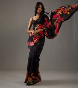 Black Designer Floral Printed Saree