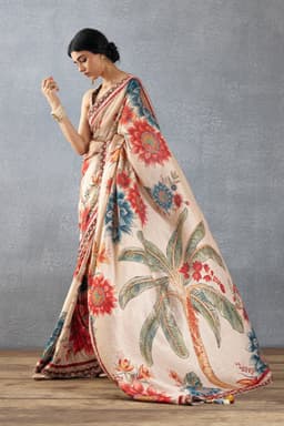 Beige Designer Floral Printed Saree