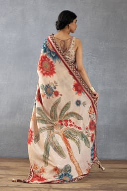 Beige Designer Floral Printed Saree