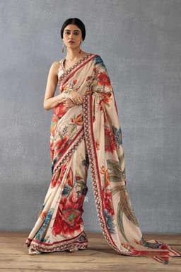 Beige Designer Floral Printed Saree