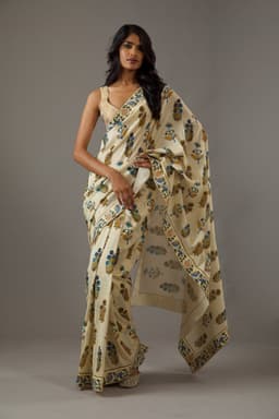 Beige Traditional Digital Print Saree