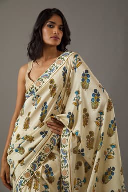 Beige Traditional Digital Print Saree