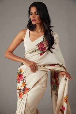 Champagne Floral Designer Saree