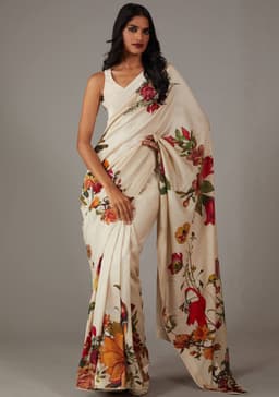 Champagne Floral Designer Saree