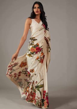 Champagne Floral Designer Saree