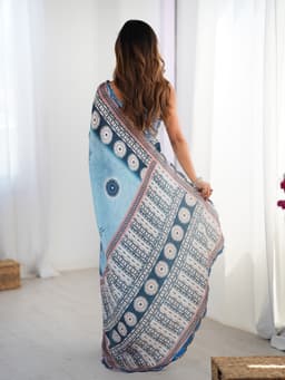 Sky Blue Ethnic Print Saree