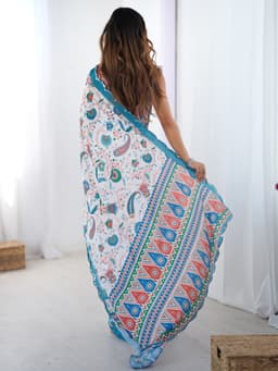 Ivory Paisley Designer Chinon Saree