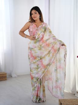 Pastel Floral Designer Chinon Saree