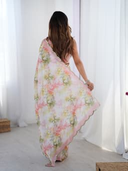 Pastel Floral Designer Chinon Saree