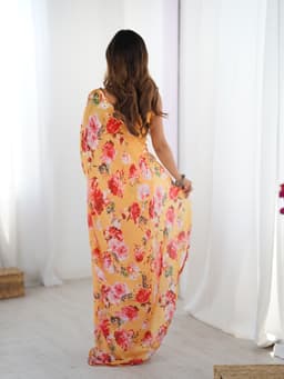 Mustard Yellow Floral Chinon Saree
