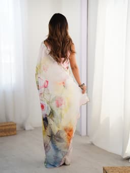 Ivory Abstract Floral Chinon Saree