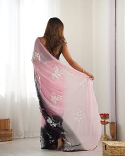Pink Black Georgette Embroidered Saree