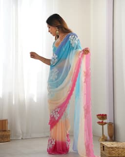 Multicolor Ombre Georgette Embroidered Saree