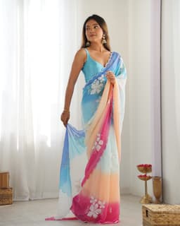 Multicolor Ombre Georgette Embroidered Saree