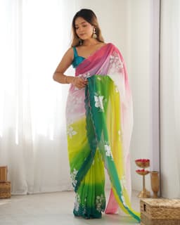 Multicolor Ombre Georgette Embroidered Saree