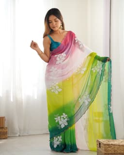 Multicolor Ombre Georgette Embroidered Saree