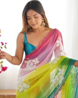 Multicolor Ombre Georgette Embroidered Saree