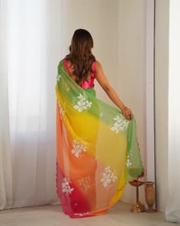 Multicolor Ombre Georgette Embroidered Saree