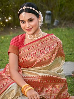 Beige Banarasi Silk Wedding Saree