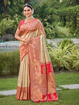 Beige Banarasi Silk Wedding Saree
